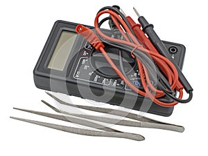 Black color digital multimeter and pincette