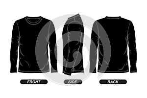 Black color front side and back view long sleeve t shirt template design