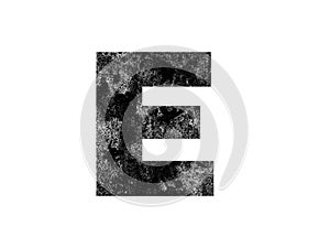 Black color grunge letter E, ink splash splatter alphabet, design element, isolated