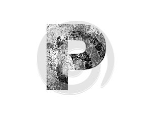 Black color grunge letter P, ink splash splatter alphabet, design element, isolated