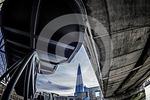 Black and color image overlooking the Shard Tower below London B