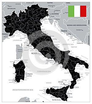 Black Color Italy Map