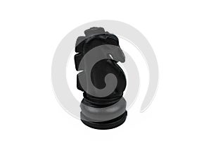 Black color knight pawn placed in a middle of the white isolated background