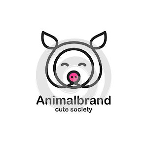Black color logo design template with animal head. Cute pig snout for sign farm pet shop. Symbol in a linear style with