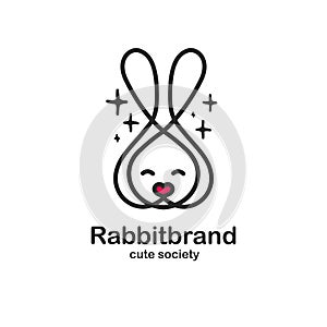 Black color logo design template with animal head. Cute rabbit snout for sign pet shop. Symbol in a linear style with