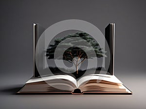 black color open book isolated on gradient dark background, book mockup, mockup design