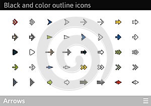 Black and color outline icons, thin stroke line style design