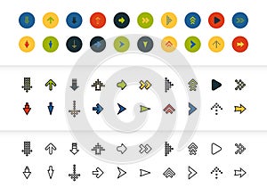 Black and color outline icons, thin stroke line style design