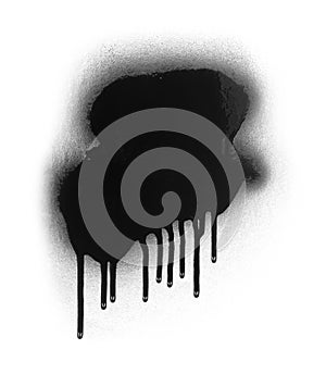 Black color spray paint or graffiti design element on a white background