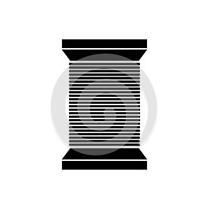 Black color tailor thread bobbin icon isolated.Vector illustraton.