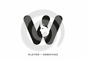 Black color of W initial letter with women face shape