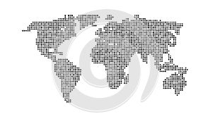 Black color world map isolated on white