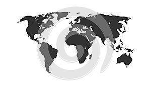 Black color world map isolated on white background. Abstract flat template with world map. Global concept, vector illustration.