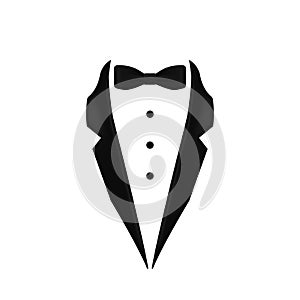 black colored bow tie tuxedo collar icon. Element of evening menswear illustration. Premium quality graphic design icon. Signs and