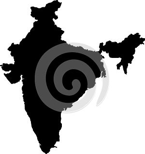 Black colored India outline map. Political indian map. Vector illustration