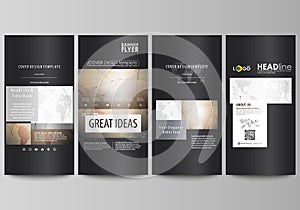 The black colored minimalistic vector illustration of the editable layout of four vertical banners, flyers design