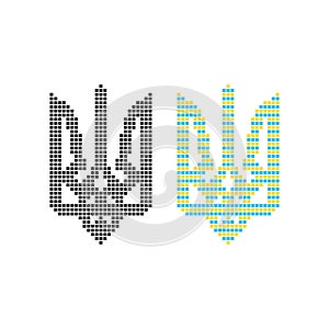 Black and colored pixel art ukrainian emblem