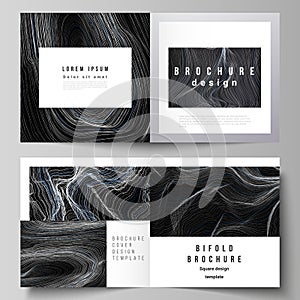 The black colored vector illustration layout of two covers templates for square design bifold brochure, magazine, flyer