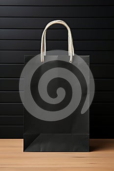 Black colour paper bag mock-up isolated on black.