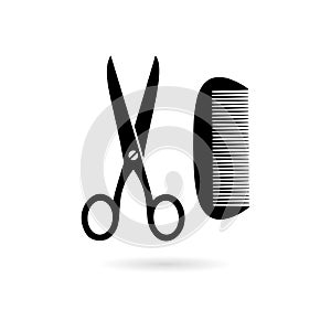 Black Comb and scissors icon or logo