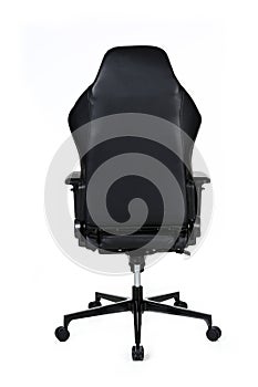 Black comfortable gaming chair isolated on white background. Back view