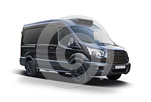 Black commercial van isolated on white