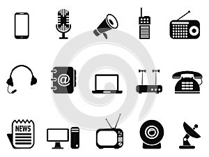 Black communication device icons set