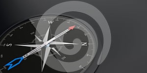 A black compass on the dark background.