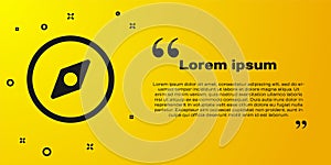 Black Compass icon isolated on yellow background. Windrose navigation symbol. Wind rose sign. Vector Illustration