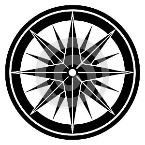 Black Compass Rose Icon on White Background