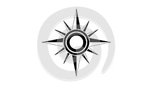 Black Compass Rose Icon on White Background