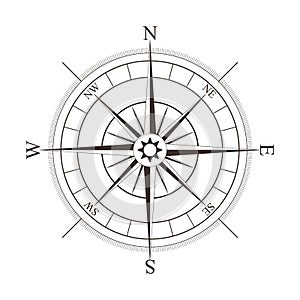 Černý kompas růže na bílém 