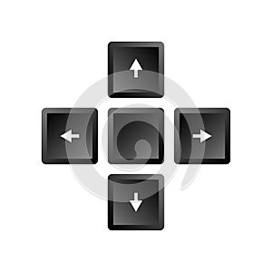 Black computer buttons with arrow point direction on white background