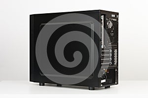 Black computer case, midi tower for micro ATX motherboard