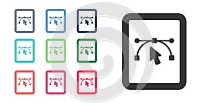 Black Computer display with vector design program icon isolated on isolated on white background. Photo editor software