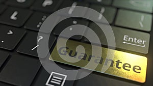 Black computer keyboard and gold guarantee key. Conceptual 3D rendering