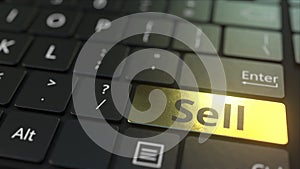 Black computer keyboard and gold sell key. Conceptual 3D animation