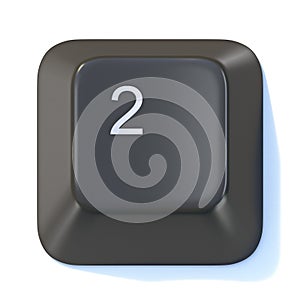 Black computer keyboard key Number 2 3D