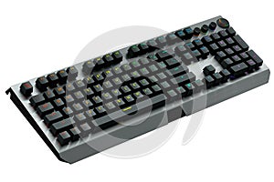 Black computer keyboard with rgb colors isolated on white background.