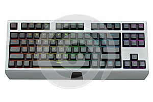 Black computer keyboard with rgb colors isolated on white background.