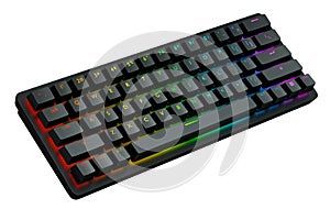 Black computer keyboard with rgb colors isolated on white background.