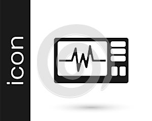Black Computer monitor with cardiogram icon isolated on white background. Monitoring icon. ECG monitor with heart beat