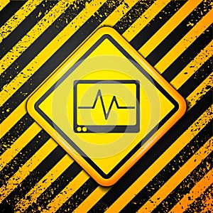 Black Computer monitor with cardiogram icon isolated on yellow background. Monitoring icon. ECG monitor with heart beat