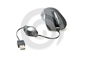 Black computer mouse with cable and plug