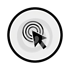 Black Computer Mouse Cursor Arrow Clicking on Target Icon on White Background pointer