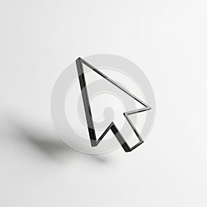 Black computer mouse cursor arrow icon casting a shadow on a white surface pointer