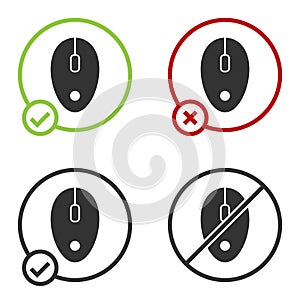 Black Computer mouse icon isolated on white background. Optical with wheel symbol. Circle button. Vector