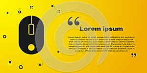 Black Computer mouse icon isolated on yellow background. Optical with wheel symbol. Vector Illustration