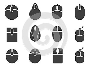 Black computer mouse icons set