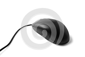 Black computer mouse isolated on white background